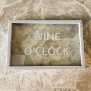NWT WINE 0” CLOCK White clear framed wall hanging art picture
